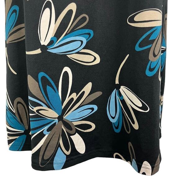 Ann Taylor Loft Blue Black Floral Shift Style Jersey Knit Stretch Dress sz Small - Picture 4 of 16
